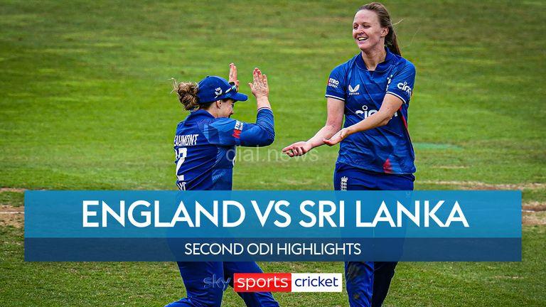 England bowler Lauren Filer celebrates taking the wicket of Sri Lanka batter Udeshika Prabodhani during the second women&#39;s one day international match at The County Ground, Northampton. Picture date: Tuesday September 12, 2023.